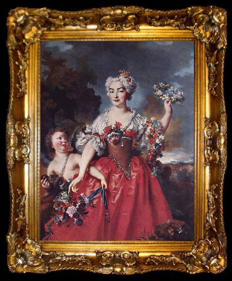 framed  Nicolas de Largilliere Portrat der Marquise de Gueydan als Flora, ta009-2